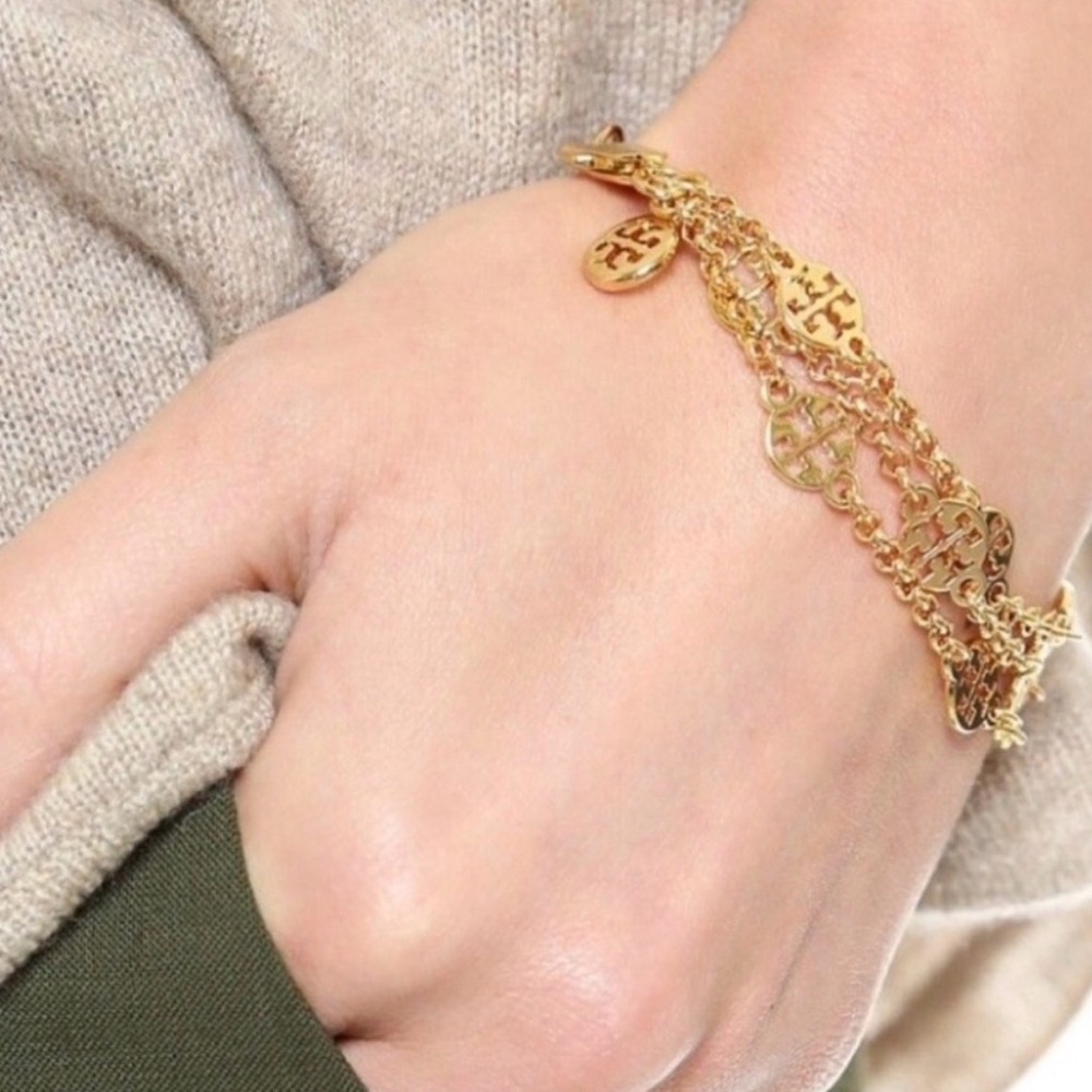 Tory Burch 3 Strand Logo Bracelet 7” gold